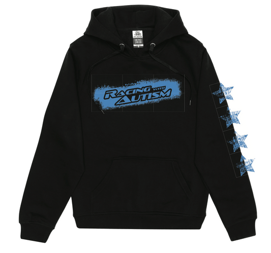 RACING WITH AUTISM HOODIE WITH ACTION SHOT NEON BLUE