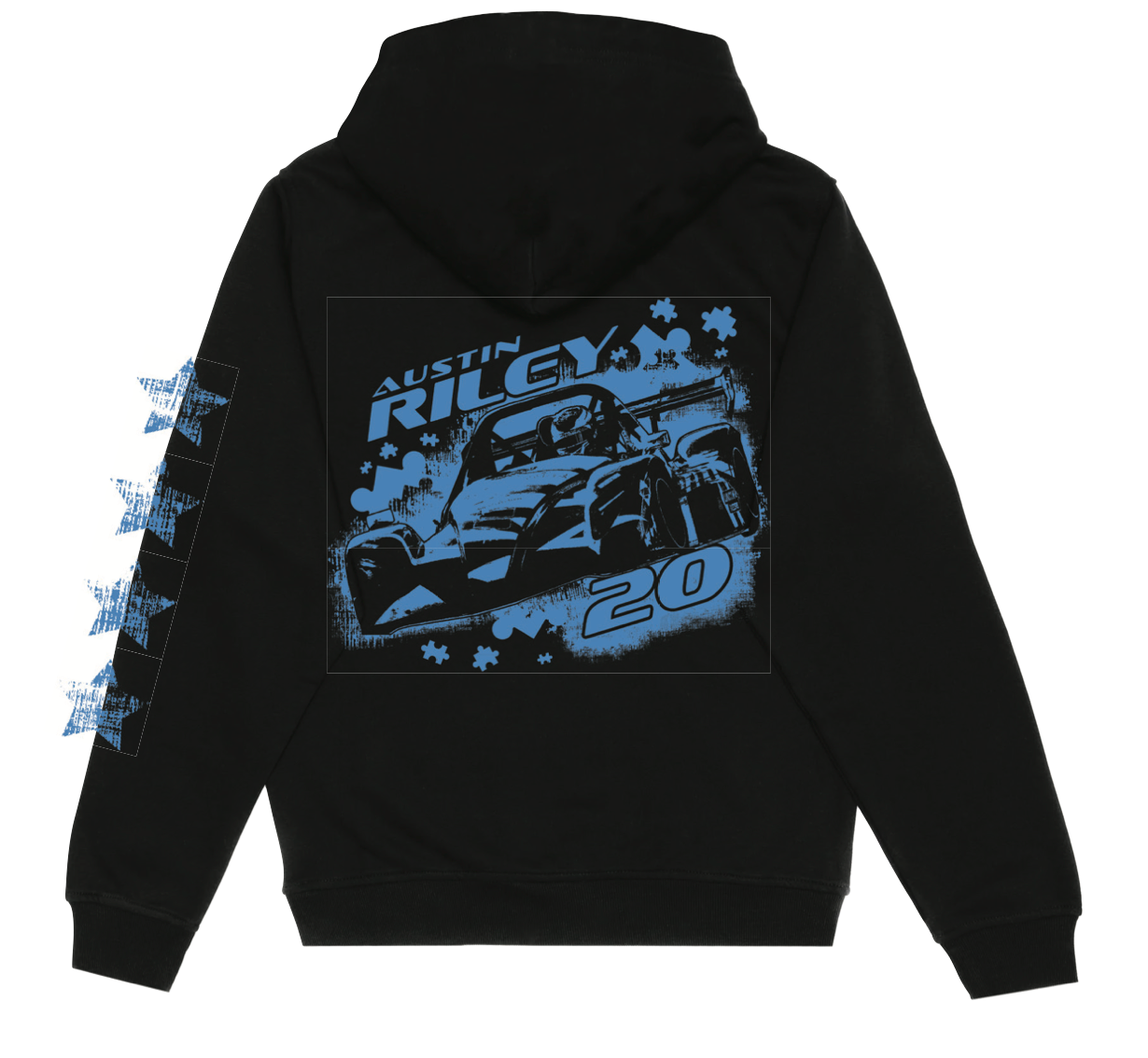 RACING WITH AUTISM HOODIE WITH ACTION SHOT NEON BLUE